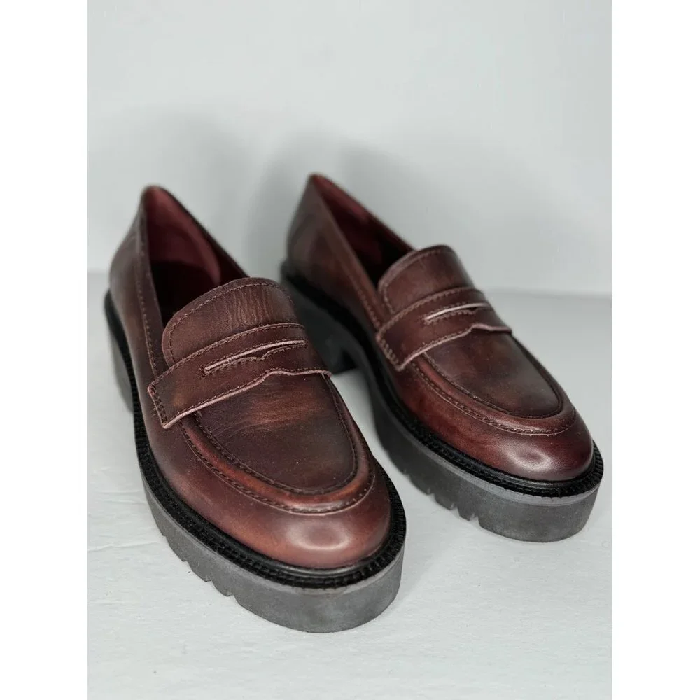 Free People Decker Penny Loafer Dark Red Brown Leather Lug Sole EU 41 US 10.5 - Picture 2 of 7